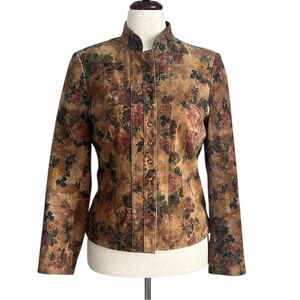 VS2 VTG Genuine Suede Floral Jacket Women’s Size M Mandarin Collar Boho Western